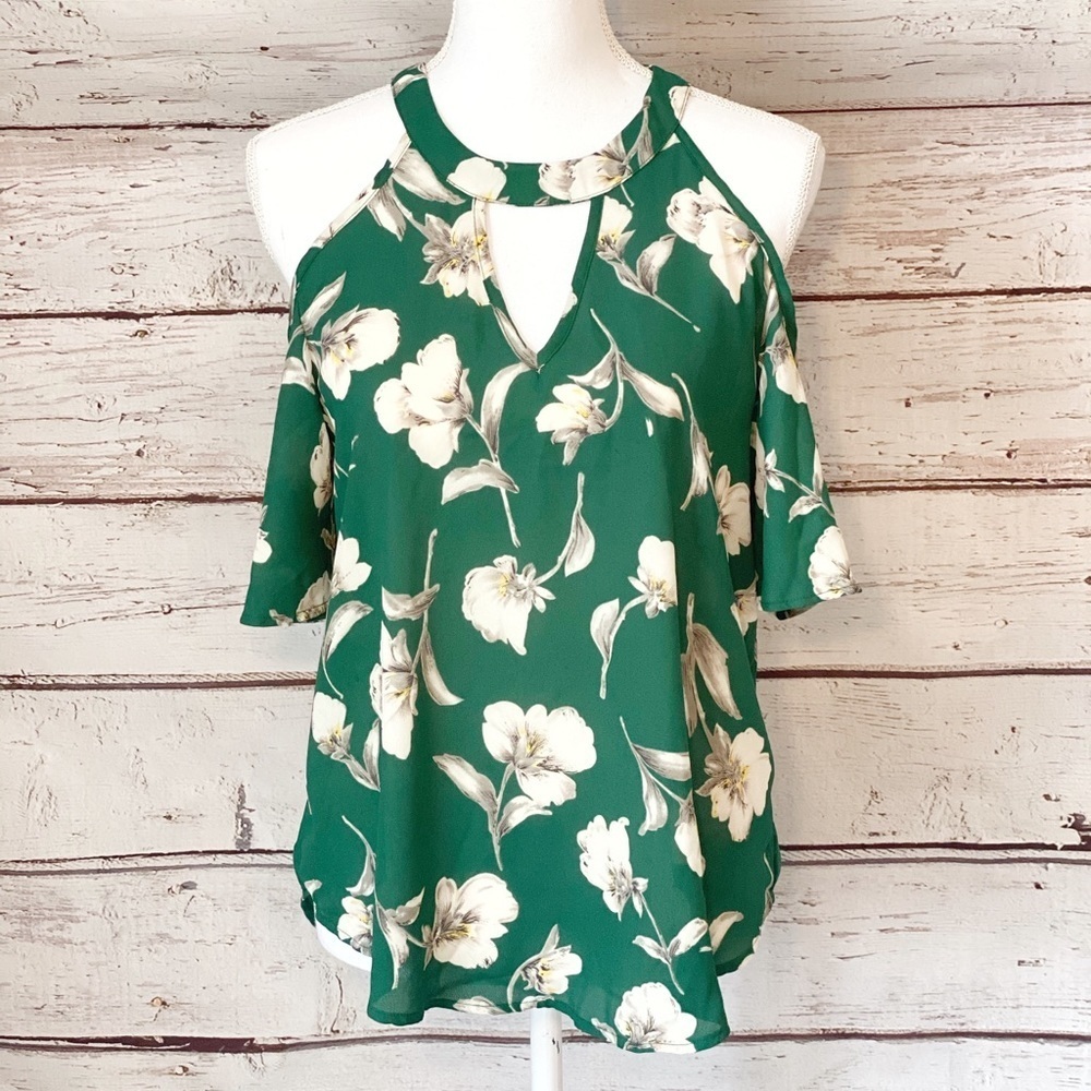 Sienna Sky Cold Shoulder Emerald Floral Blouse S